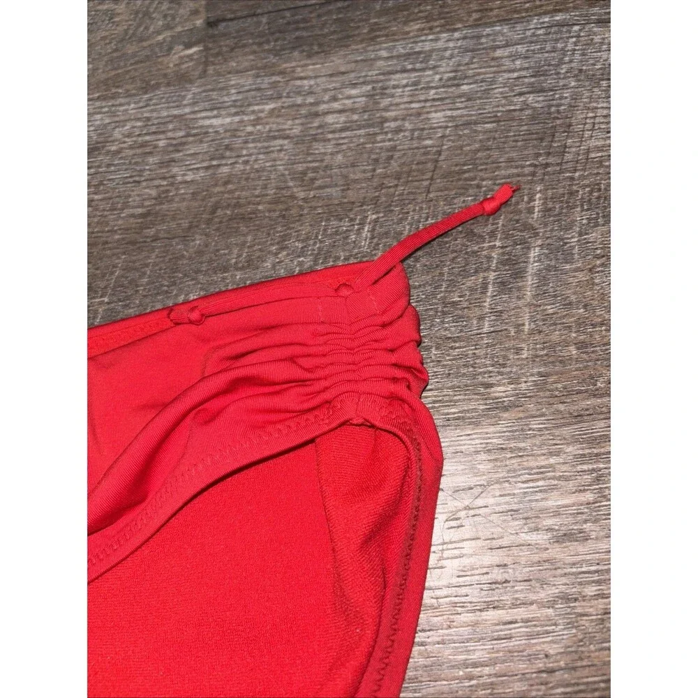 Athleta Womens Red Ruched Bikini Swim Bottoms L Gathered Drawstring High Waist